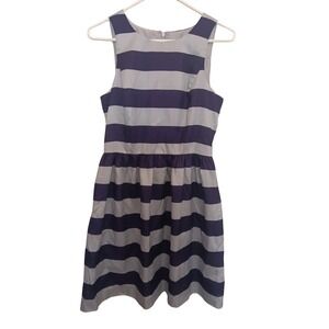 Kensie Dress Women 2 Navy Blue Grey Striped Sleeveless Fit Flare Cocktail Dress
